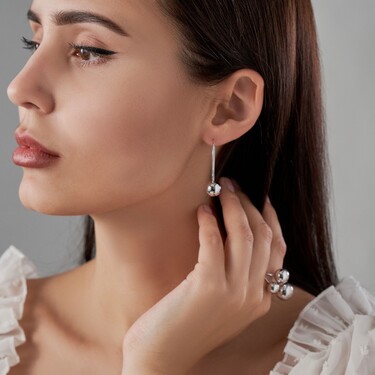 Серебряные серьги Шары 10мм, французкая большая петля, родирование