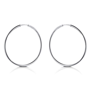 Серебряные классические гладкие серьги Кольца / Конго / Круглые, покрытие родий, диаметр 4см