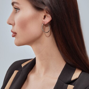 Серебряные классические гладкие серьги Кольца / Конго / Круглые, покрытие родий, диаметр 4см