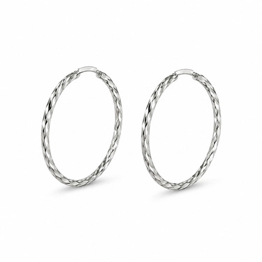 Серебряные классические серьги Кольца / Конго / Круглые с алмазной гранью, родий, 3 см