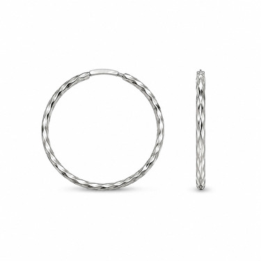 Серебряные классические серьги Кольца / Конго / Круглые с алмазной гранью, родий, 3 см