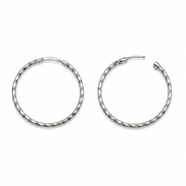 Серебряные классические серьги Кольца / Конго / Круглые с алмазной гранью, родий, 3 см