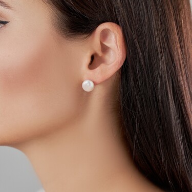 Серебряные серьги / Пусеты / Гвоздики с жемчугом, родий