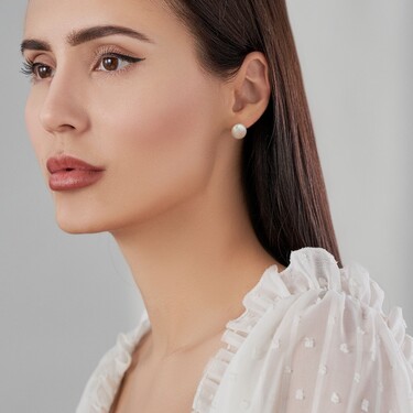 Серебряные серьги / Пусеты / Гвоздики с жемчугом, родий