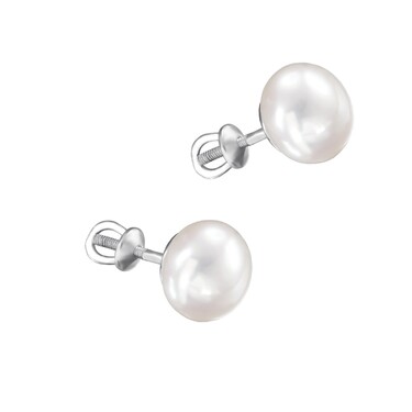 Серебряные серьги / Пусеты / Гвоздики с жемчугом, родий