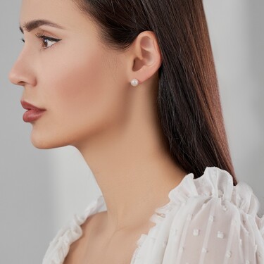 Серебряные серьги / Пусеты / Гвоздики с жемчугом, родий