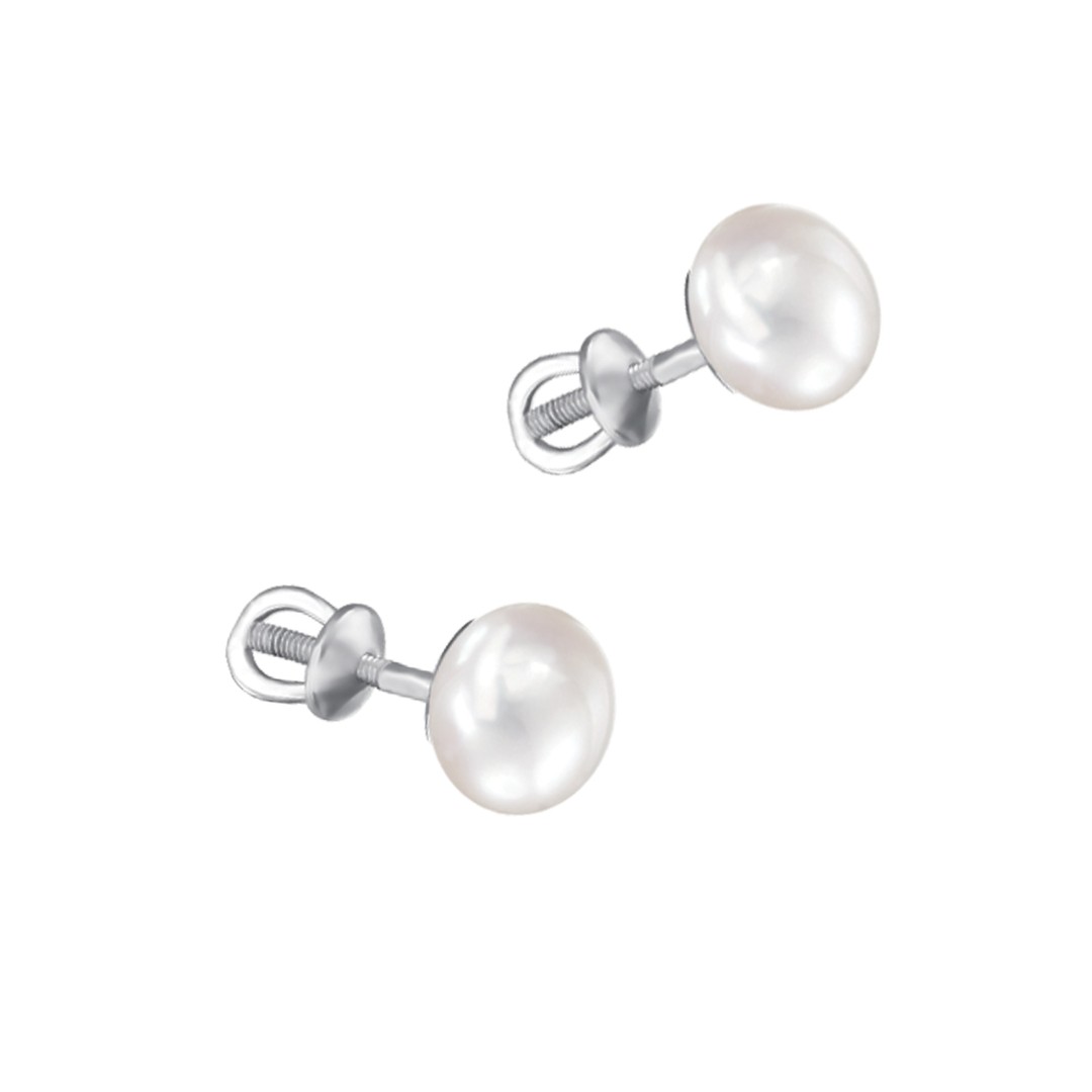 Серьги,Серьги Пусеты,Серебро,с вставкой Жемчуг культивированный Белая цвета,с замком Винтовой,РОССИЯ