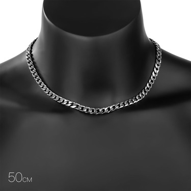 Серебряная мужская цепь, плетение Панцирное, покрытие чернение, ширина 7 мм