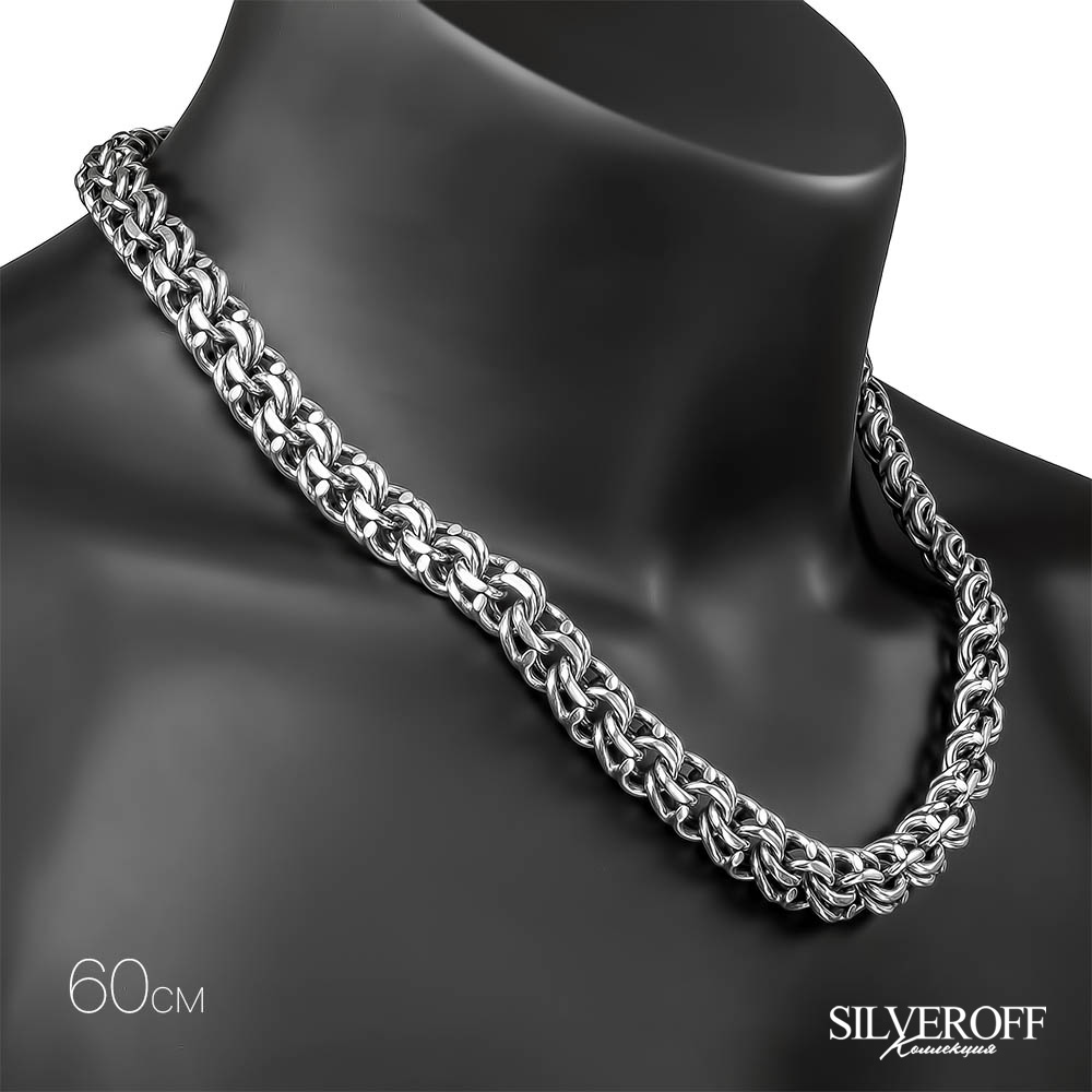 Серебряная толстая мужская цепь, плетение Круглый Бисмарк, замок коробочка, чернение, ширина 1,3 см Цепочка на шею,Серебро,с замком Коробочка,РОССИЯ