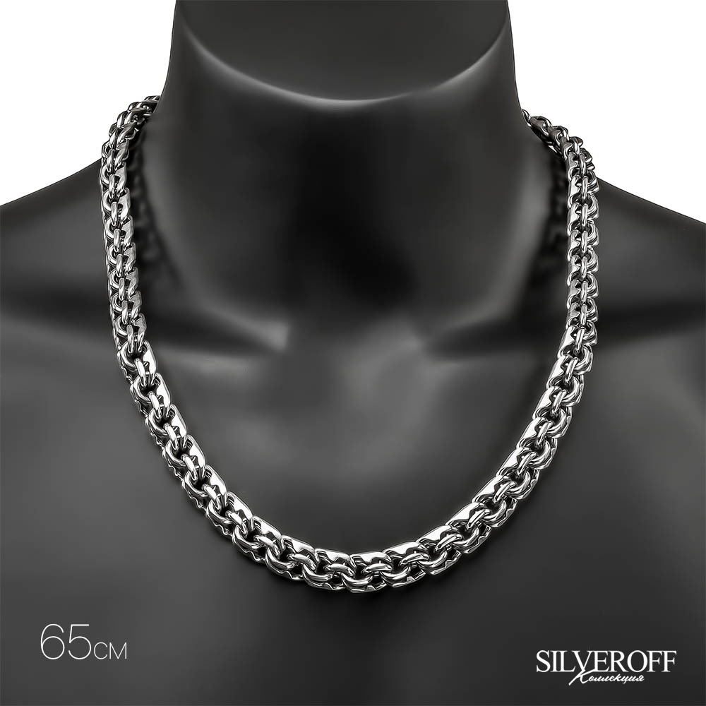 Серебряная толстая мужская цепь, плетение Круглый Бисмарк, замок коробочка, чернение, ширина 1,3 см Цепочка на шею,Серебро,с замком Коробочка,РОССИЯ
