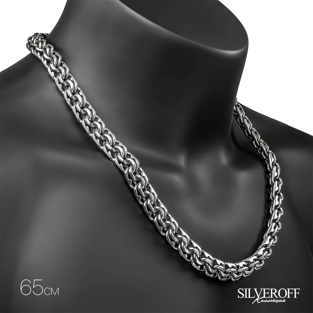 Серебряная толстая мужская цепь, плетение Круглый Бисмарк, замок коробочка, чернение, ширина 1,3 см Цепочка на шею,Серебро,с замком Коробочка,РОССИЯ