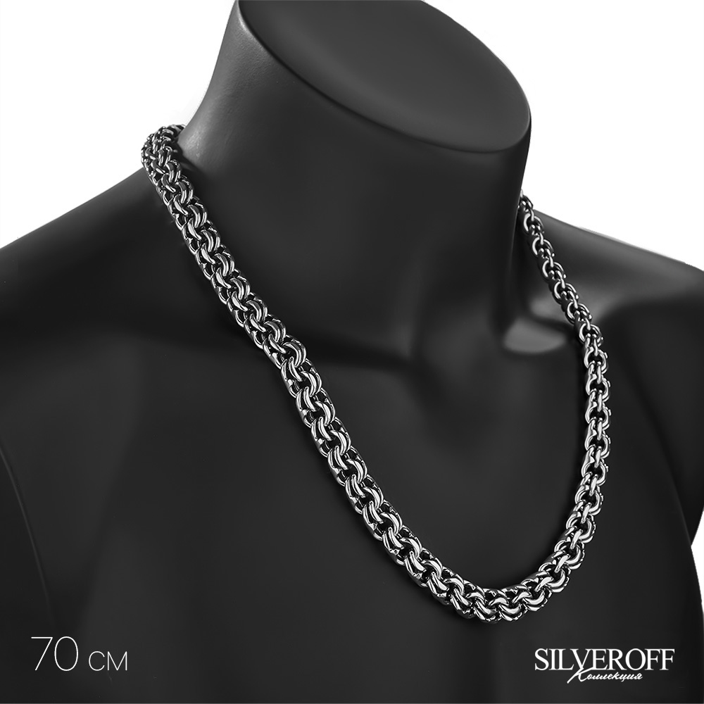 Серебряная толстая мужская цепь, плетение Круглый Бисмарк, замок коробочка, чернение, ширина 1,3 см Цепочка на шею,Серебро,с замком Коробочка,РОССИЯ