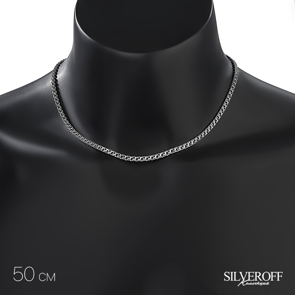 Серебряная цепочка, плетение Круглый Бисмарк с алмазной гранью, родирование, ~15 гр, ширина 3,5 мм Цепочка на шею,Серебро,с вставкой Без вставок,с замком Карабинный,РОССИЯ