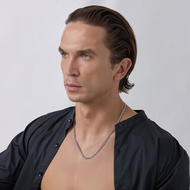 Серебряная цепочка, плетение Круглый Бисмарк с алмазной гранью, родирование, ~20 грамм, ширина 4 мм