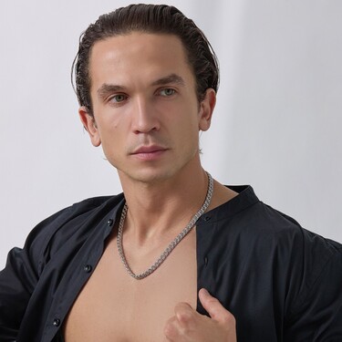 Серебряная цепочка, плетение Круглый Бисмарк с алмазной гранью, родирование, ~50 гр, ширина 7 мм