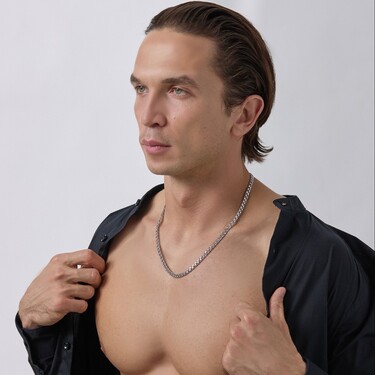 Серебряная цепочка, плетение Круглый Бисмарк с алмазной гранью, родирование, 30 грамм, ширина 5,5 мм