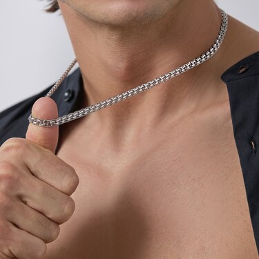 Серебряная цепочка, плетение Круглый Бисмарк с алмазной гранью, родирование, 30 грамм, ширина 5,5 мм