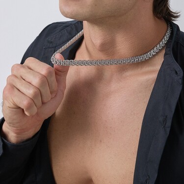 Серебряная мужская цепь, плетение Рамзес, замок коробочка, родирование, ширина 9 мм