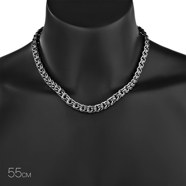 Серебряная цепь мужская, плетение ручной Бисмарк, покрытие оксид, замок коробочка, ширина 1 см