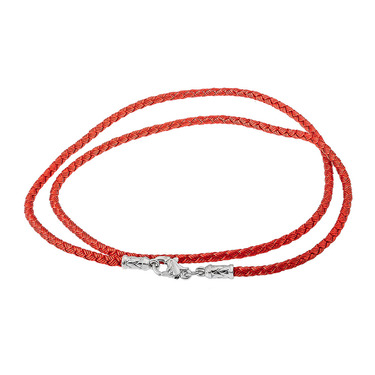 Ювелирный шнурок Гайтан красный, Шелк 3 мм с серебряным замком, Родирование