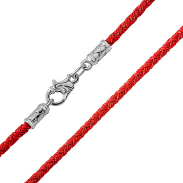 Ювелирный шнурок Гайтан красный, Шелк 3 мм с серебряным замком, Родирование